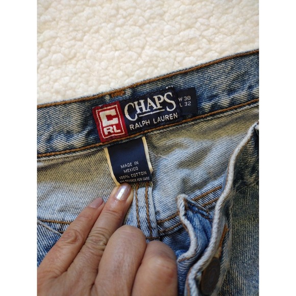 VTG Chaps‎ Ralph Lauren Jeans Men's Sz 38x32 Blue Denim  Straight 90's Baggy - Picture 2 of 9